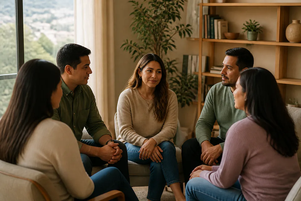 Grupo de adultos escuchándose en un círculo de conversación